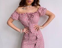 Квіткова сукня з воланами та шнуровкою на ніжці Квіткова сукня з воланами та шнуровкою на ніжці | PUSHKA SHOP