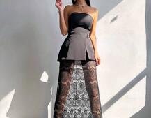 Комплект: піджак + блуза з баской + мереживна спідниця-шорти  Комплект: піджак + блуза з баской + мереживна спідниця-шорти  | PUSHKA SHOP