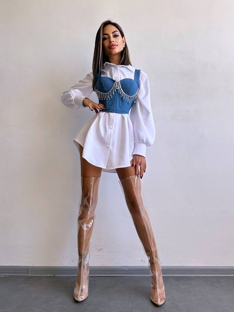 Приталена сорочка + корсет декорований бахромою зі страз Ручна робота Приталена сорочка + корсет декорований бахромою зі страз Ручна робота | PUSHKA SHOP