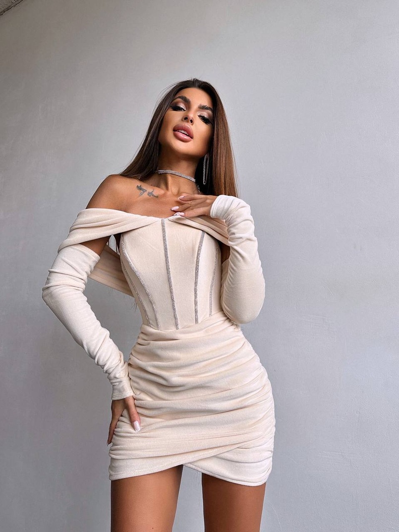 Оксамитова корсетна сукня міні, декорована стразами     Ручна робота  Оксамитова корсетна сукня міні, декорована стразами     Ручна робота  | PUSHKA SHOP