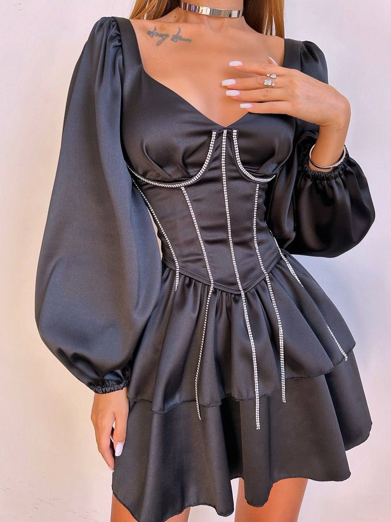 Комплект: сукня з подвійною спідницею + корсет, декорований стразами    Комплект: сукня з подвійною спідницею + корсет, декорований стразами    | PUSHKA SHOP