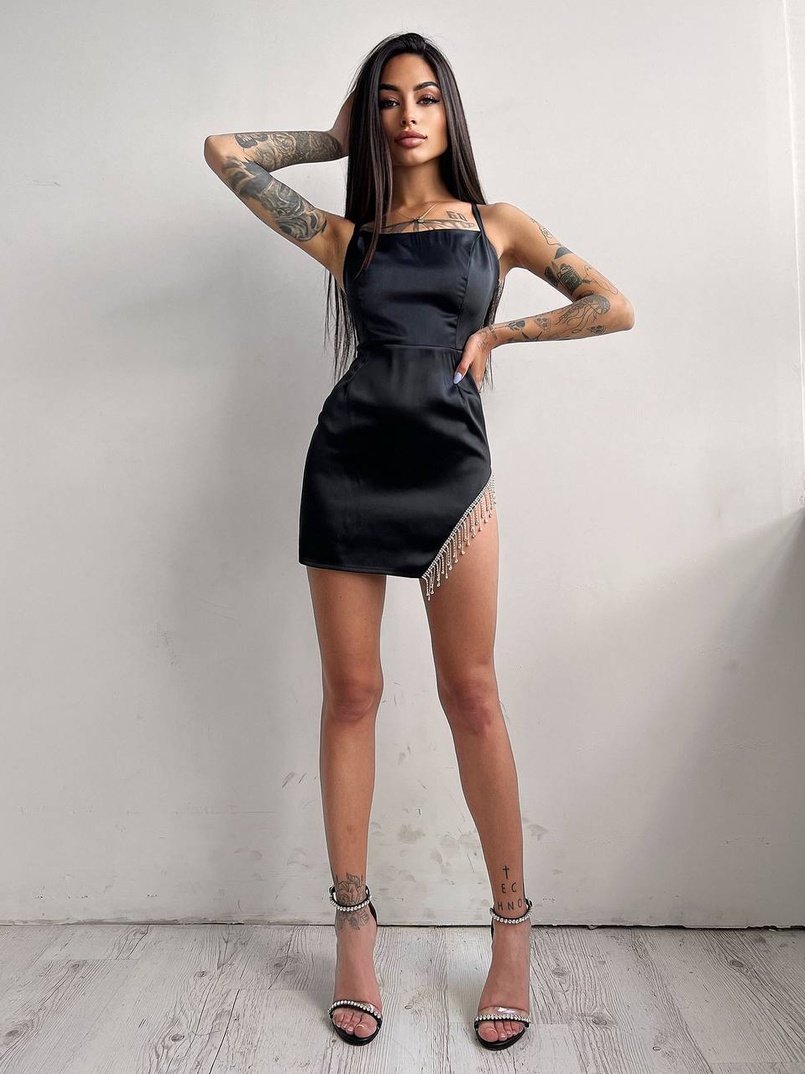 Платье мини, декорированное бахромой из страз | PUSHKA SHOP