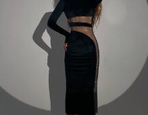 Оксамитова сукня із вставками сітки зі стразами   Оксамитова сукня із вставками сітки зі стразами   | PUSHKA SHOP