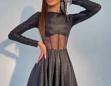 Приталенное блестящее платье с корсетной вставкой и пышной юбкой-солцем | PUSHKA SHOP