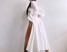 Муслінова сукня -міді з розрізом на ніжці  | PUSHKA SHOP