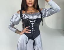 Шелковое платье + атласный корсет на шнуровке | PUSHKA SHOP