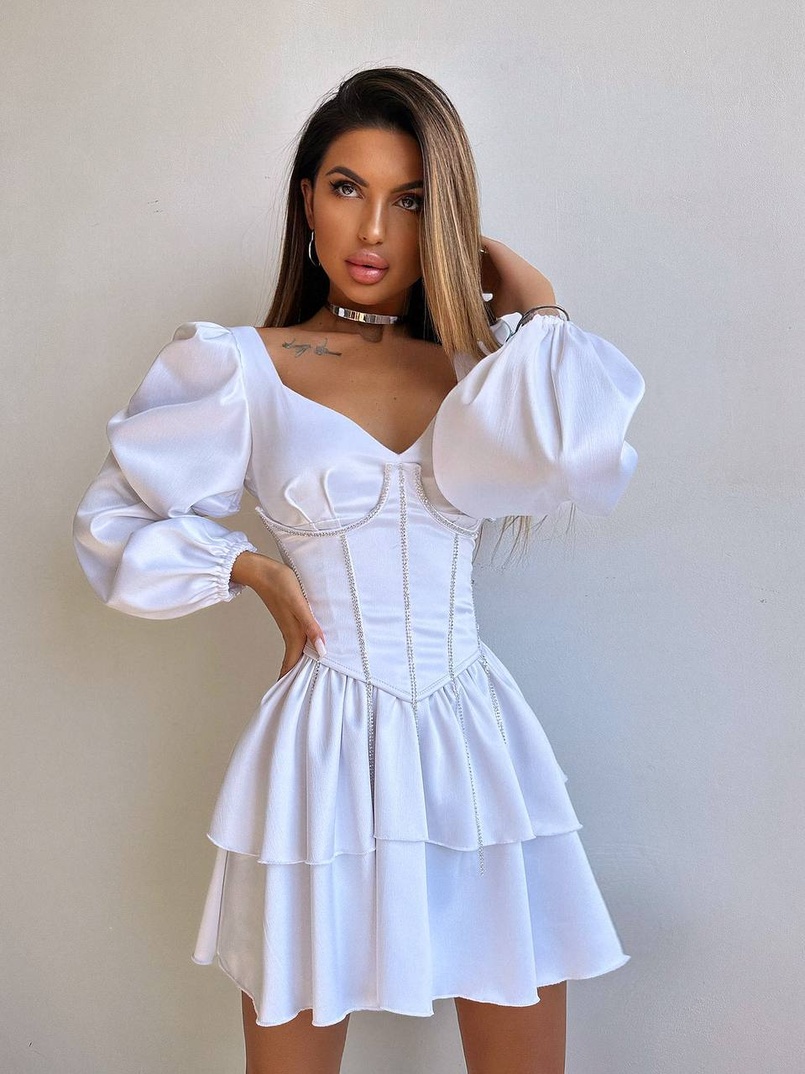 Комплект: сукня з подвійною спідницею + корсет, декорований стразами    Комплект: сукня з подвійною спідницею + корсет, декорований стразами    | PUSHKA SHOP