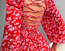 Квіткова сукня-міді зі шнурівкою на спинці та розрізом на ніжці Квіткова сукня-міді зі шнурівкою на спинці та розрізом на ніжці | PUSHKA SHOP