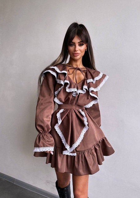 Котонова сукня декорована мереживом    | PUSHKA SHOP