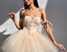 Атласна корсетна сукня міні з гачками та пишною фатиновою спідницею  | PUSHKA SHOP