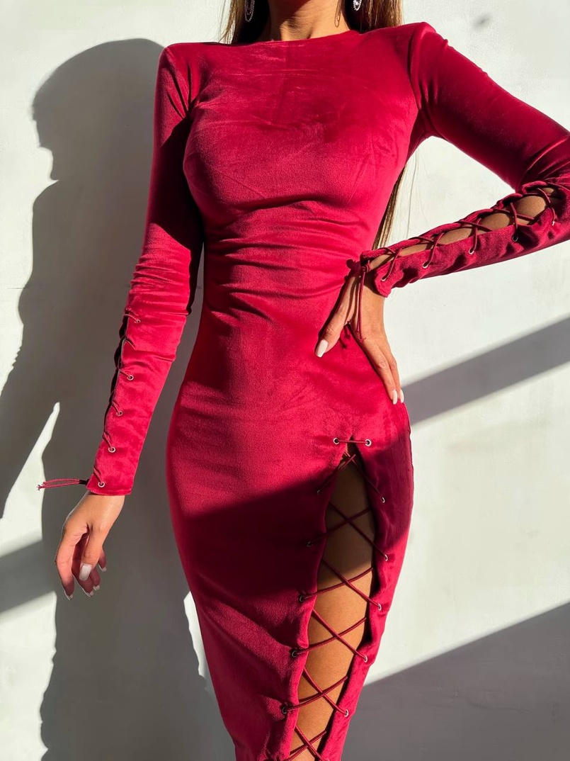 Оксамитова сукня міді зі шнурівкою Оксамитова сукня міді зі шнурівкою | PUSHKA SHOP