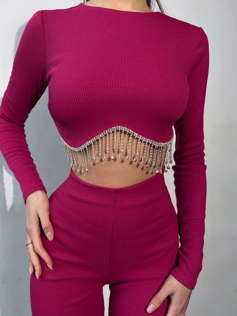 Комплект : штани кльош і топ , декорований бахромою зі страз Ручна робота Комплект : штани кльош і топ , декорований бахромою зі страз Ручна робота | PUSHKA SHOP