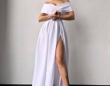 Сукня максі  з відкритими плечима та розрізом на спідниці | PUSHKA SHOP