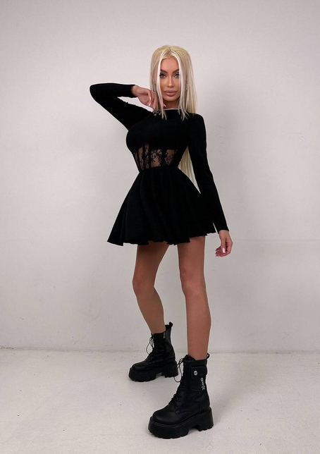 Трикотажна корсетна сукня з мереживом та пишною спідницею  | PUSHKA SHOP