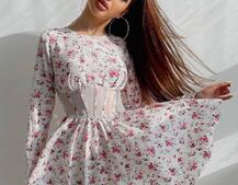 Приталенное платье с корсетной вставкой и  юбкой-солнцем   | PUSHKA SHOP