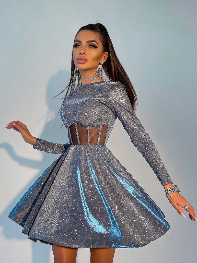 Приталена блискуча сукня з корсетною вставкою та пишною спідницею-сонцем Приталена блискуча сукня з корсетною вставкою та пишною спідницею-сонцем | PUSHKA SHOP