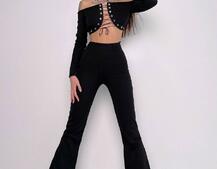 Комплект : штани кльош і топ на шнурівці    Комплект : штани кльош і топ на шнурівці    | PUSHKA SHOP