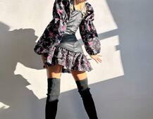 Комплект: сукня з квітковим принтом + корсет з еко-шкіри   | PUSHKA SHOP