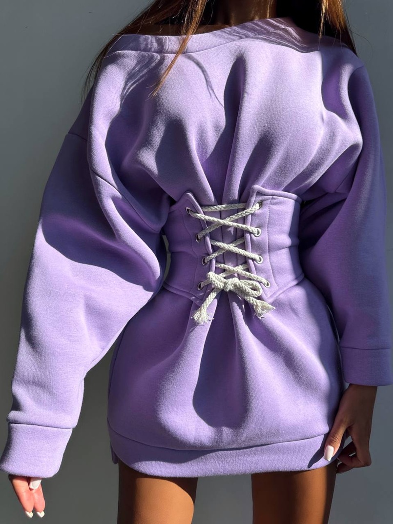 Тепле затишне худі over-size на флісі + корсет на шнурівці Можна носити з корсетом та без | PUSHKA SHOP