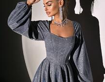 Сяюча корсетна сукня з пишною подвійною спідницею та об‘ємними рукавами | PUSHKA SHOP