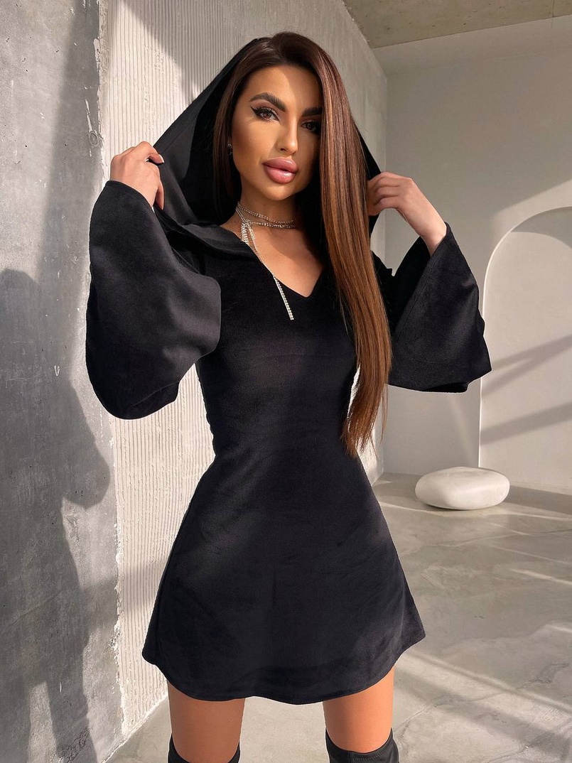 Оксамитова сукня міні з розкльошоними рукавами    Оксамитова сукня міні з розкльошоними рукавами    | PUSHKA SHOP