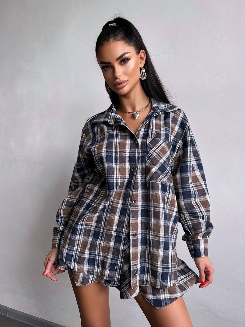 Комплект: сорочка + спідниця у клітинку  Комплект: сорочка + спідниця у клітинку  | PUSHKA SHOP