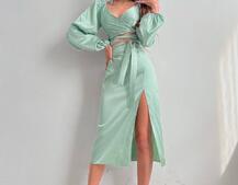 Шелковый комплект: топ с завязками на талии + юбка миди с разрезом  | PUSHKA SHOP