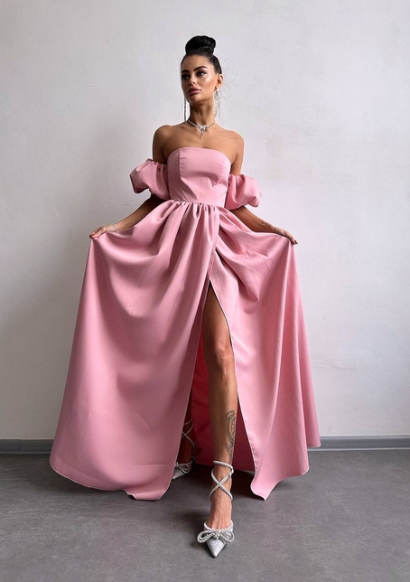 Сукня максі  з розрізом на спідниці та об’ємними рукавами  | PUSHKA SHOP