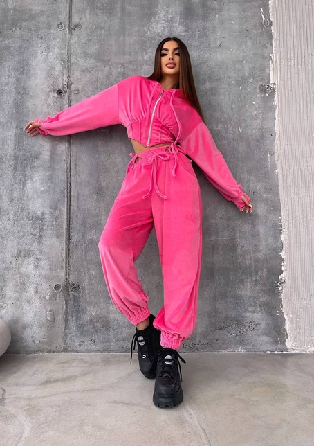 Велюровий комплект: кофта з корсетними елементами + джогери з імітацією трусиків | PUSHKA SHOP