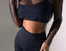 Комплект: топ + штани із сіткою зі стразами  Комплект: топ + штани із сіткою зі стразами  | PUSHKA SHOP