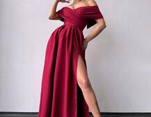 Сукня максі  з відкритими плечима та розрізом на спідниці | PUSHKA SHOP