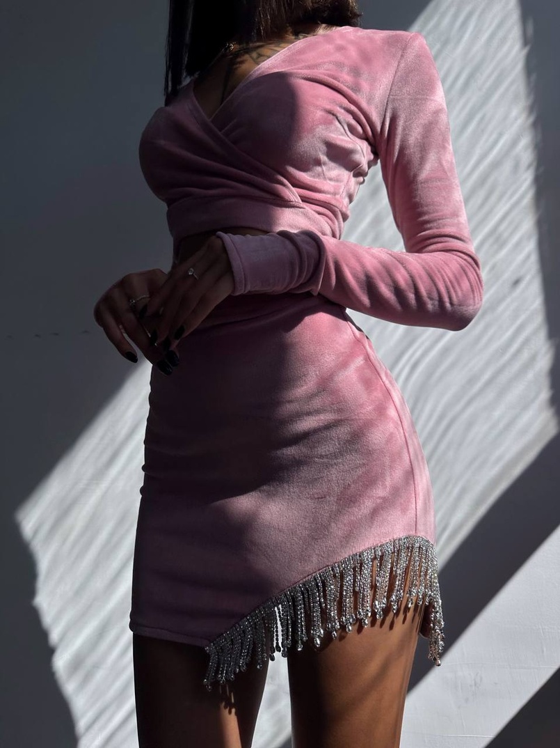 Оксамитовий комплект, декорований бахромою зі страз Оксамитовий комплект, декорований бахромою зі страз | PUSHKA SHOP