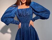 Блестящее платье с объемными рукавами  Блестящее платье с объемными рукавами  | PUSHKA SHOP