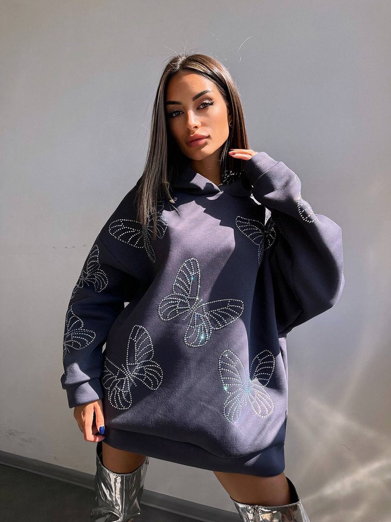 Трендове худі over size із сяючими стразами  | PUSHKA SHOP