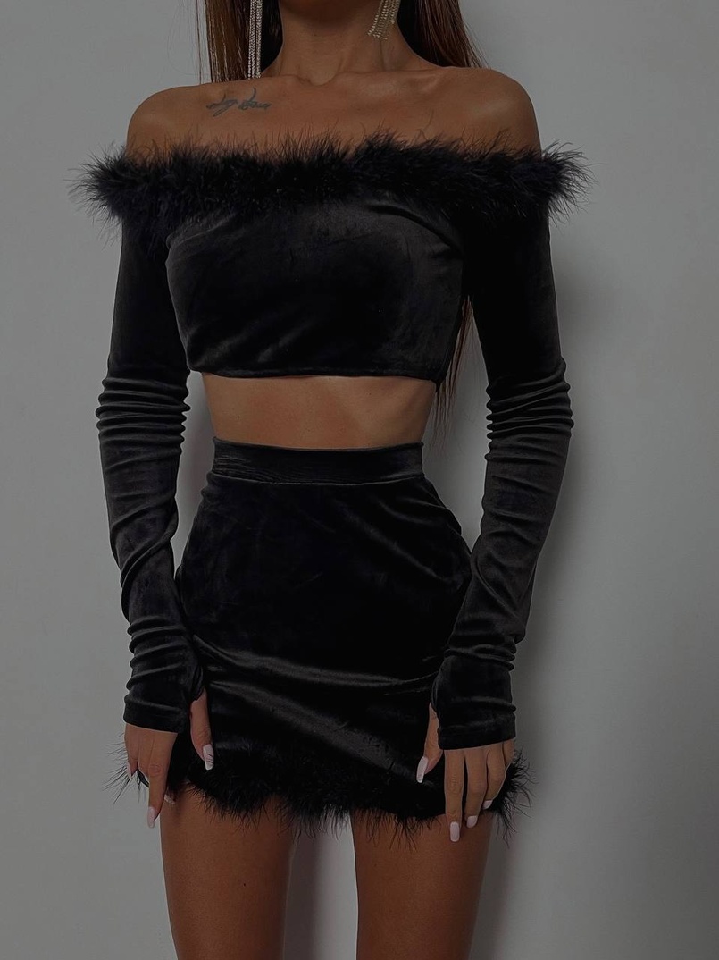 Оксамитовитовий комплект з пір‘ям  | PUSHKA SHOP