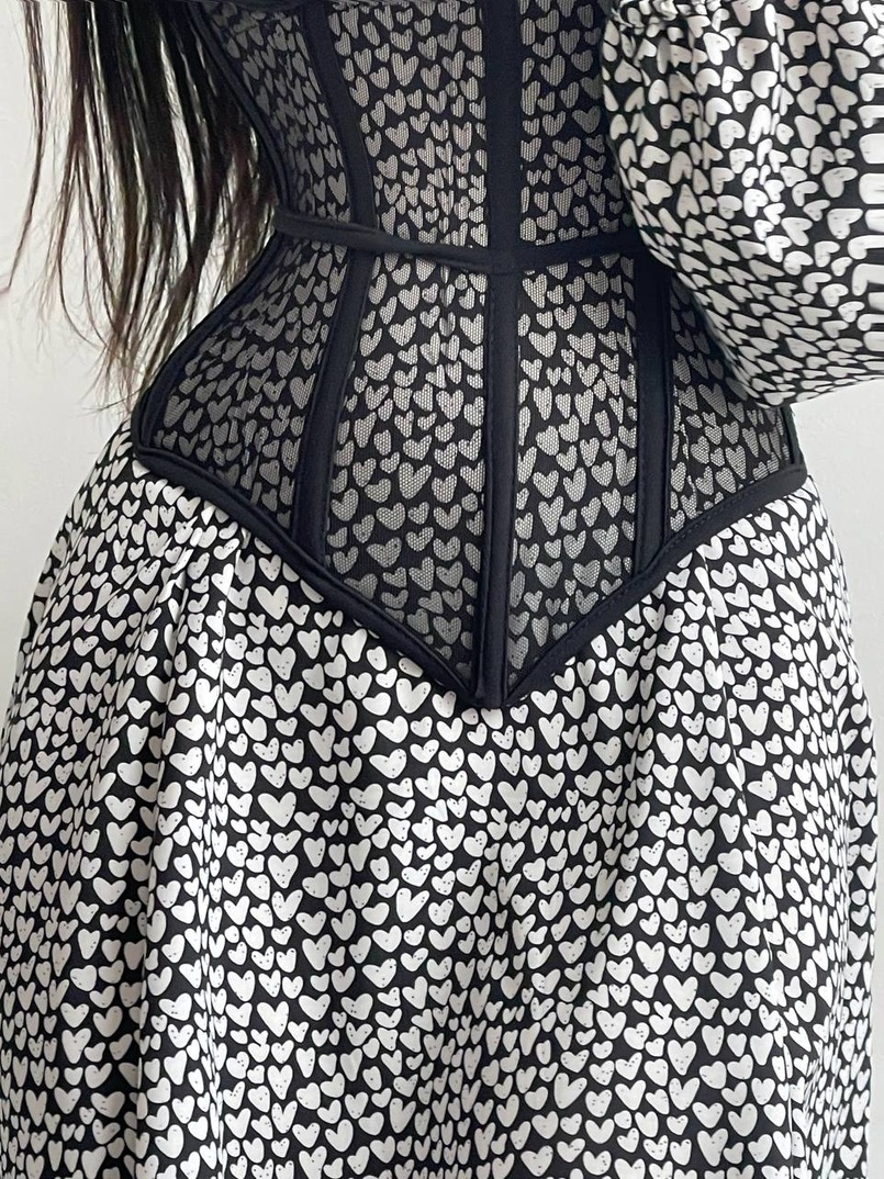 Приталена сукня з принтом  + прозорий корсет Приталена сукня з принтом  + прозорий корсет | PUSHKA SHOP