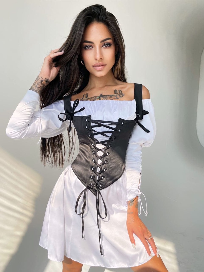 Шелковое платье + атласный корсет на шнуровке Шелковое платье + атласный корсет на шнуровке | PUSHKA SHOP