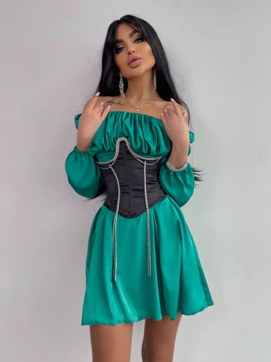 Приталена сукня з шовку  + корсет декорований стразами  Ручна робота  Приталена сукня з шовку  + корсет декорований стразами  Ручна робота  | PUSHKA SHOP