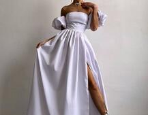 Сукня максі  з розрізом на спідниці та об’ємними рукавами  Сукня максі  з розрізом на спідниці та об’ємними рукавами  | PUSHKA SHOP