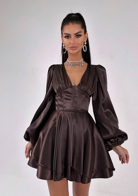 Атласна корсетна сукня  з пишною подвійною спідницею  | PUSHKA SHOP