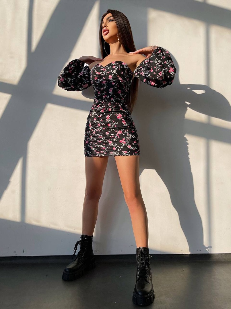 Сукня з квітковим принтом та драпіруванням   Сукня з квітковим принтом та драпіруванням   | PUSHKA SHOP