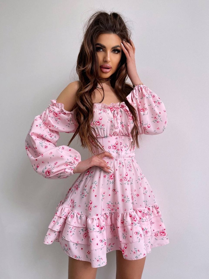 Квіткова сукня з воланами та шнуровкою по спинці | PUSHKA SHOP
