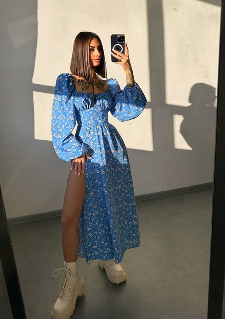 Улюблена сукня-міді зі шнурівкою на талії  | PUSHKA SHOP