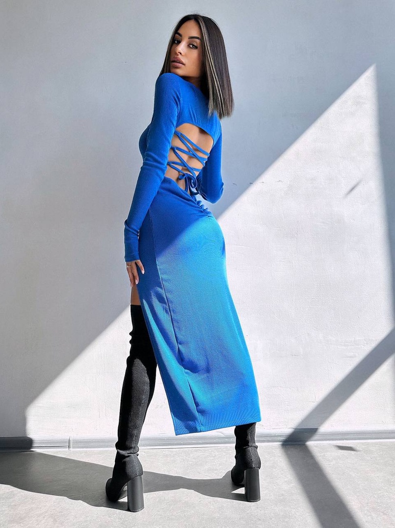 Трикотажна сукня міді зі шнурівкою на спинці  Трикотажна сукня міді зі шнурівкою на спинці  | PUSHKA SHOP