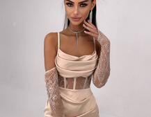 Комплект: корсет, декорований мереживом   + рукавички+ спідниця міні з драпіруванням   Комплект: корсет, декорований мереживом   + рукавички+ спідниця міні з драпіруванням   | PUSHKA SHOP