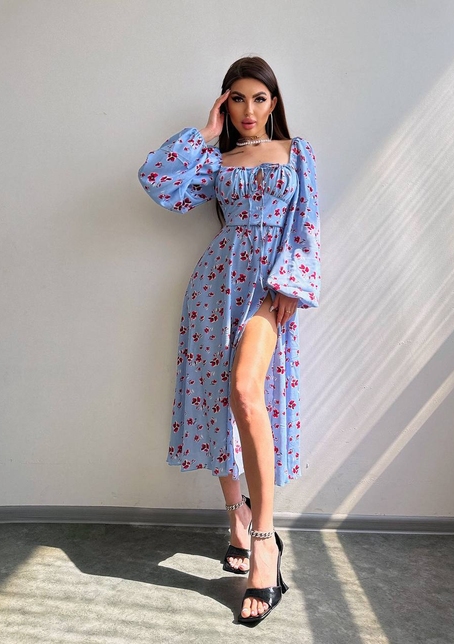 Сукня міді з квітковим принтом  | PUSHKA SHOP