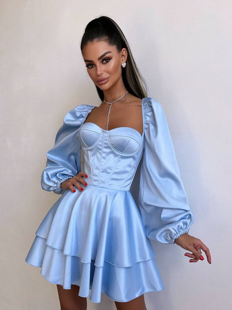 Атласна корсетна сукня бюстьє з пишною подвійною спідницею та об‘ємними рукавами | PUSHKA SHOP