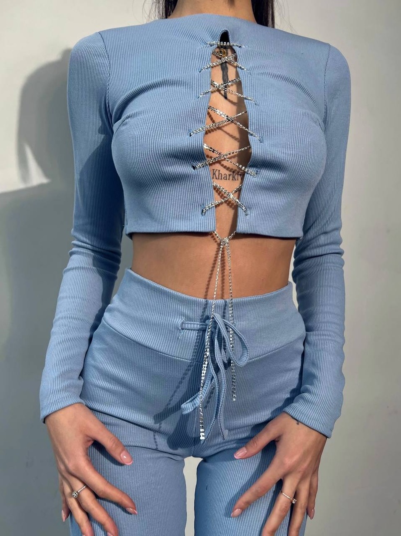 Костюм:  легінси та топ з шнурівкою зі страз Костюм:  легінси та топ з шнурівкою зі страз | PUSHKA SHOP