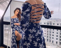 Квіткова сукня-міді зі шнурівкою на спинці та розрізом на ніжці Квіткова сукня-міді зі шнурівкою на спинці та розрізом на ніжці | PUSHKA SHOP