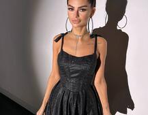 Блискуча корсетна сукня з пишною подвійною спідницею Блискуча корсетна сукня з пишною подвійною спідницею | PUSHKA SHOP